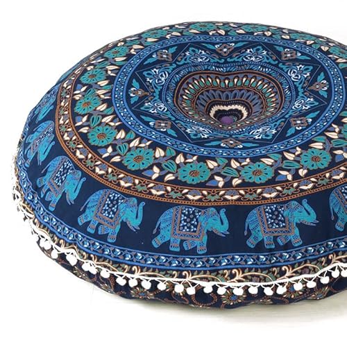 Eyes of India - 32" de Colores Redondo Suelo Meditación Cojín Asiento Manta Funda Mandala Hippie Redondo Colores Decorativos India Boho Elegante Cama para Perro Bohemio Adorno Hecho a Mano Cubierta Cover