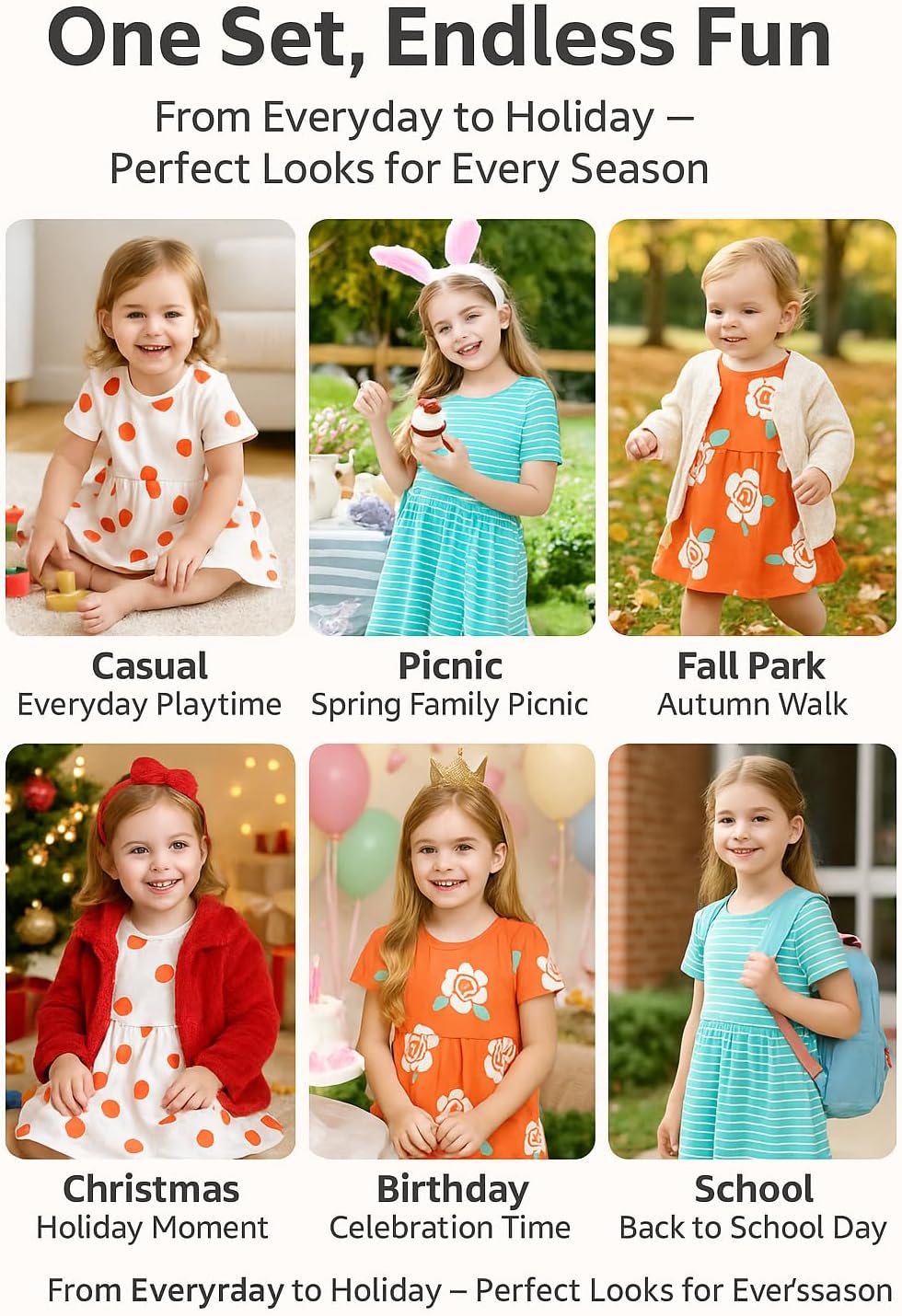 PATPAT Toddler Girl Floral Skater Multipack Dresses 3-Pack Polka Dots Short Sleeve Priness A-line Dress - Image 7
