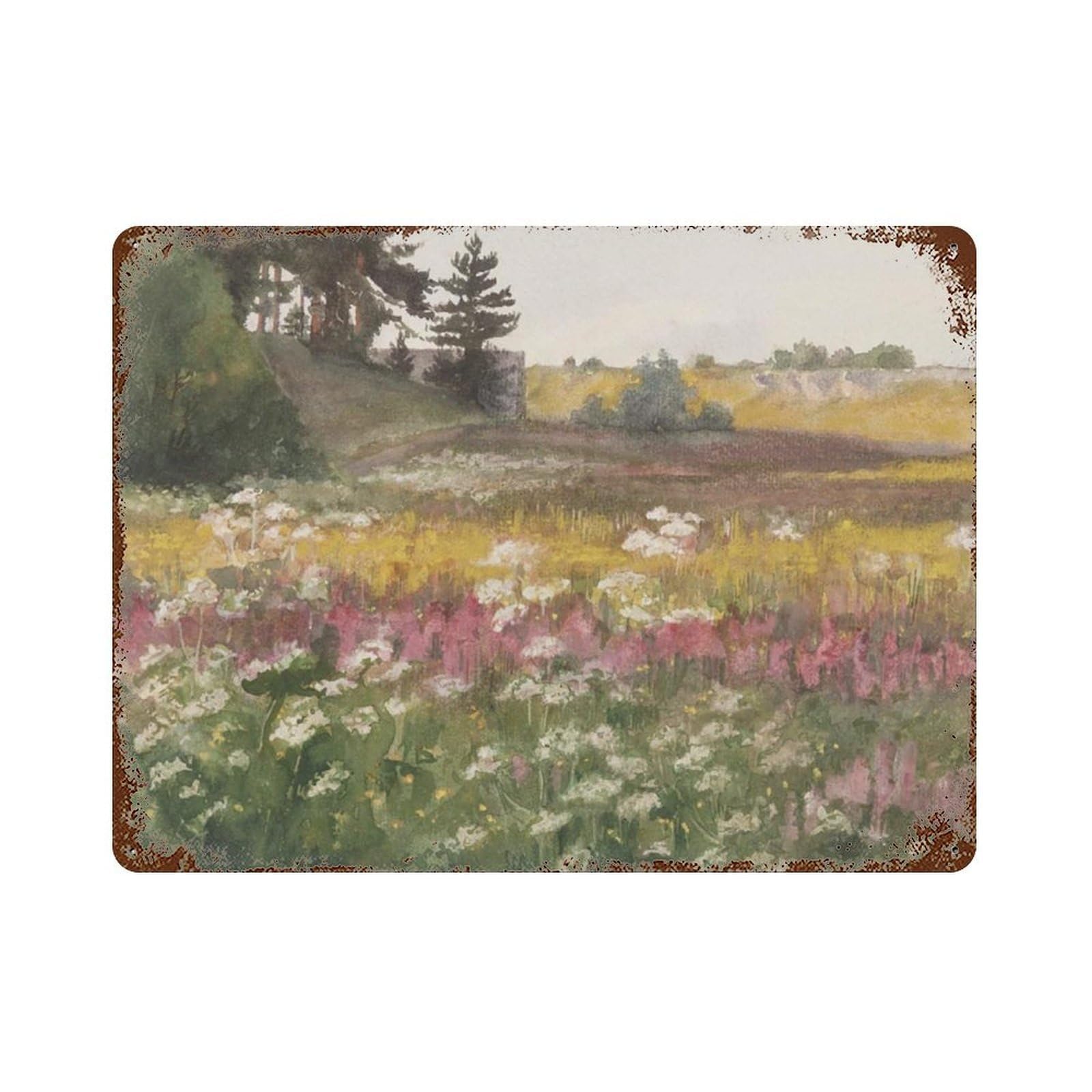 xiaoxiaoshen Vintage Wildflower Field Painting_ Country Meadow Landscape Wall Decor Art Metal Tin Poster Modern Home Decor Art Home Bar Shop Decorations Vintage Sign 30x40cm