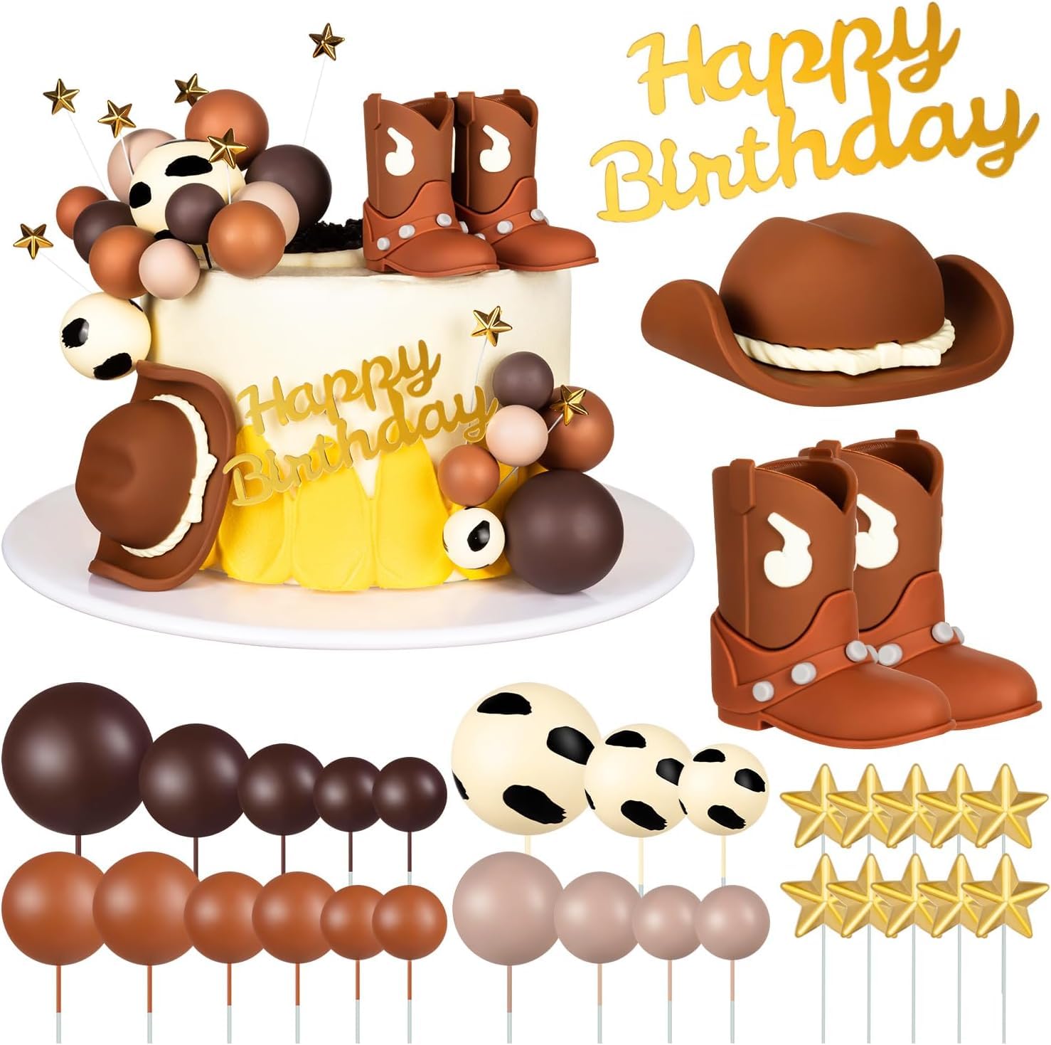 32Pcs Cowboy Cake Topper Cowboy Hat Boot Balls Cake Decorations