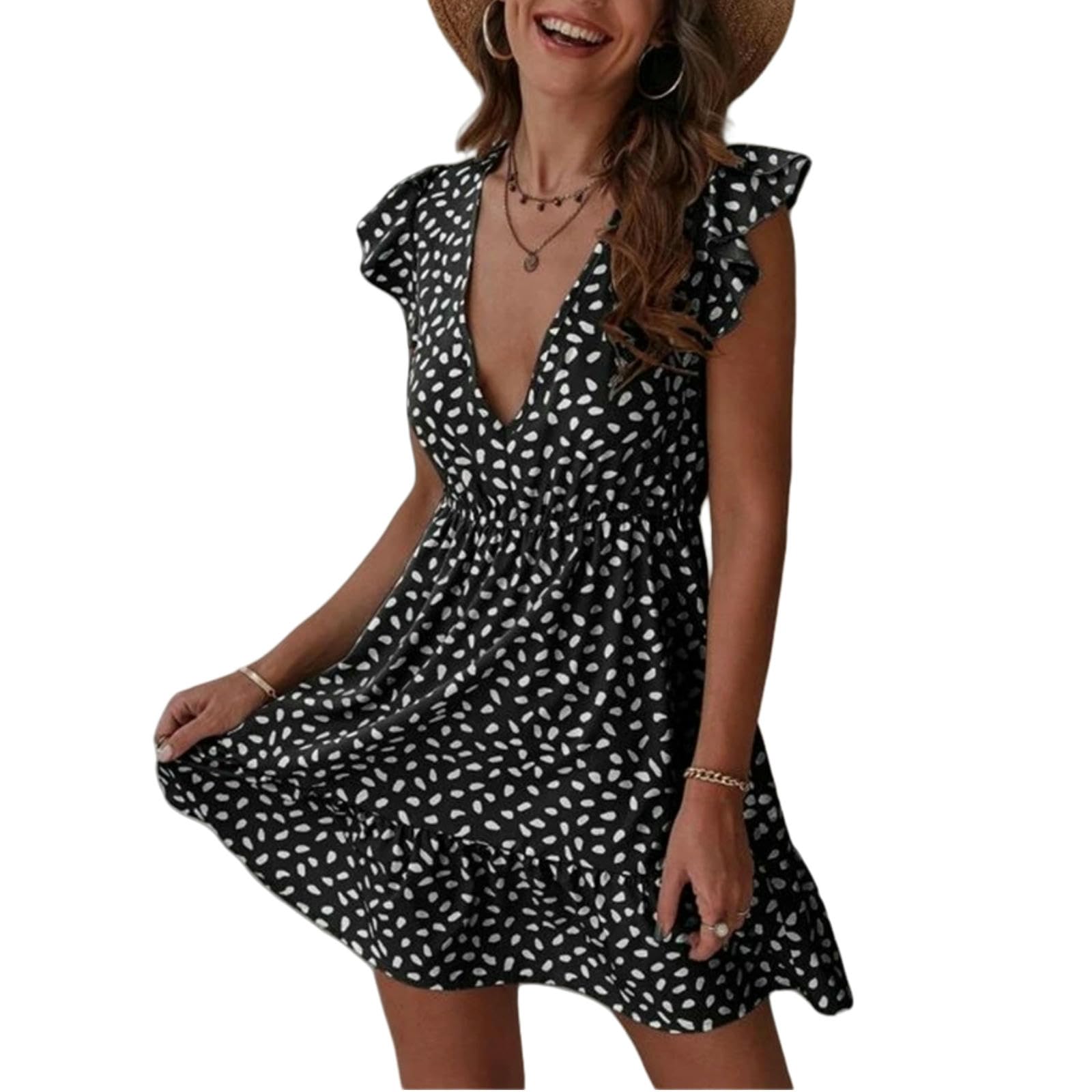 Summer Dresses For Women Women's Deep V Neck Sleeveless Printed Loose Dress Casual Holiday Short