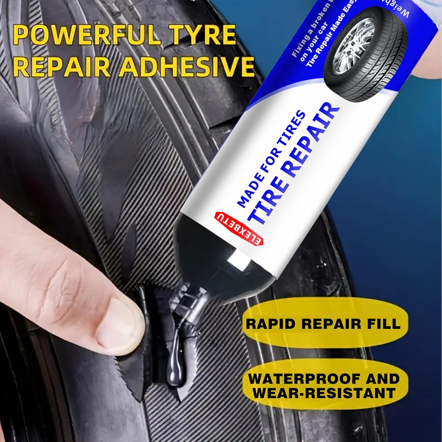 Tire Repair, Tire Repair Glue, Black Rubber Cement for Minor Tire Sidewall Scratches, Tire Rubber Filler Adhesive for Car, Motorcycle, Bike, ATV, Truck, Lawn Mower Tires, Waterproof Flexible Paste