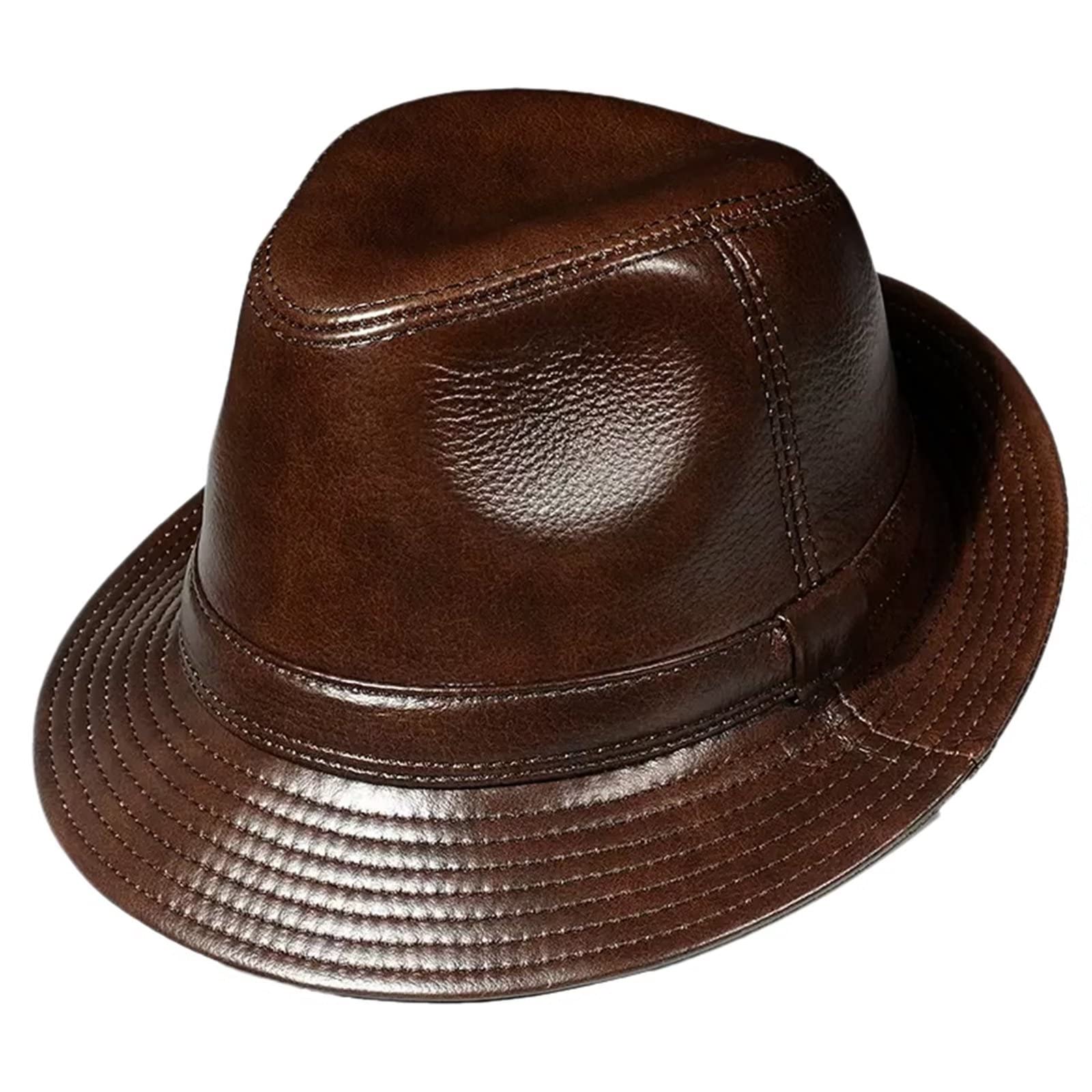 Cappello Fedora Cappello da Gangster in Pelle Moda per Uomo, Cappello Trilby Cappello a Tesa Larga in Stile Vintage Cappello Jazz in Pelle Panama