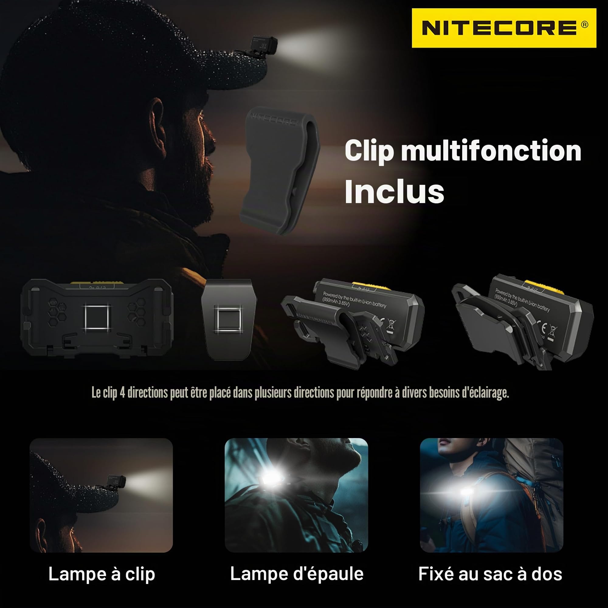 Nitecore NU27 Lampe frontale d'extérieur rechargeable USB-C ultra légère 600 lumens Plusieurs températures de couleur Blanc