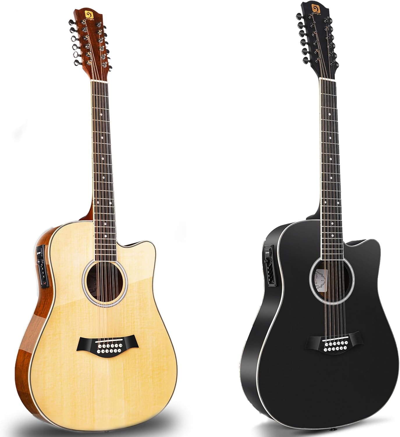 Vangoa 12 String Guitar, Twelve String Guitar Acoustic Electric Cutaway Guitarr Bundle, Black and Natural