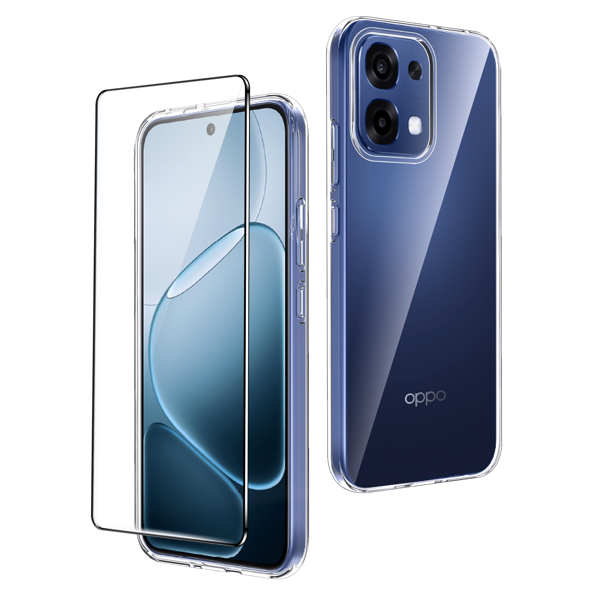 CAUHENYEE Trasparente Cover per OPPO A6 Pro 5G / 4G Custodia, con 1 Pezzi Schermo in Vetro Temperato, Cover Sottile e Morbida in TPU Trasparente