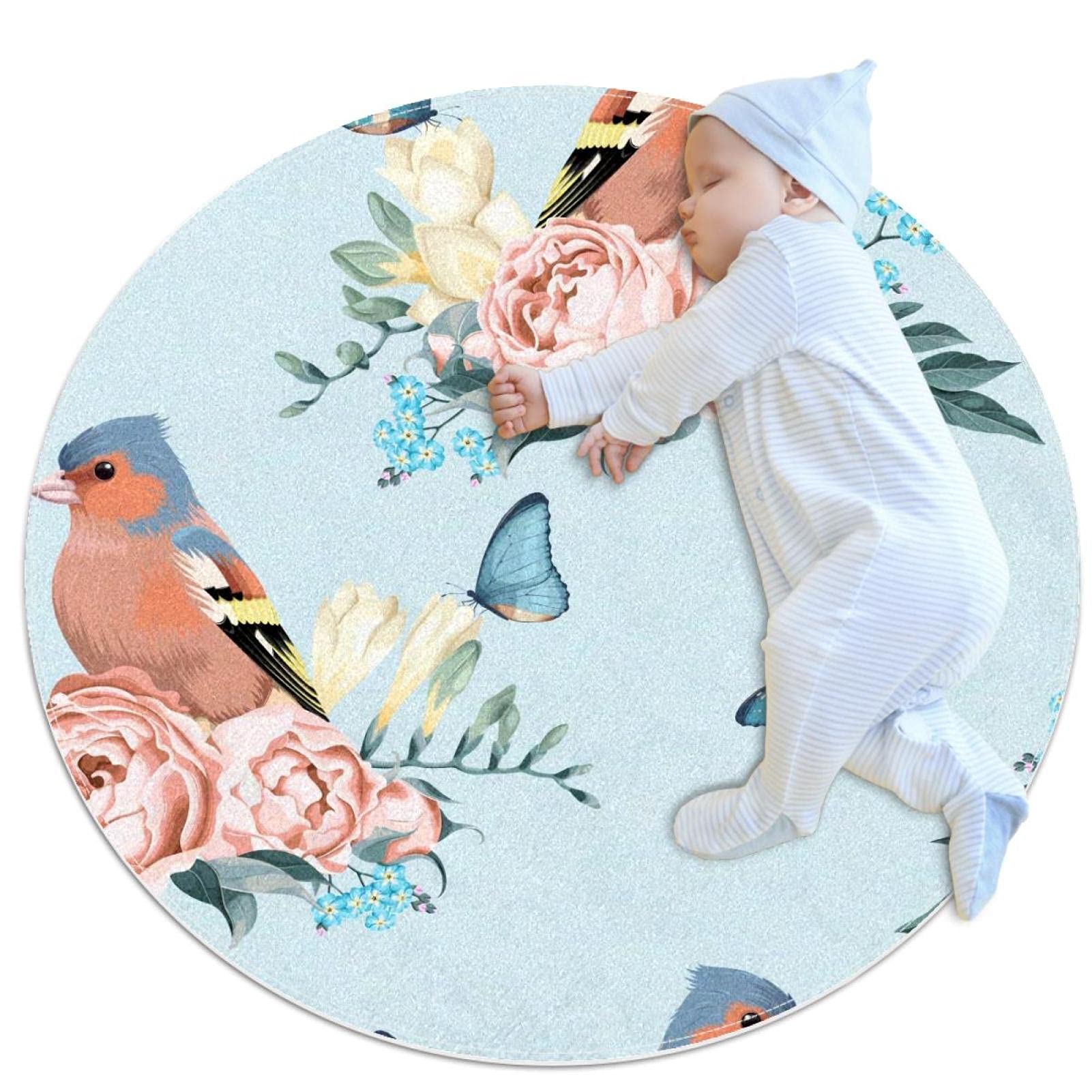 Alfombra redonda para niños JDEZ de 80cm lavable y antideslizante con estampado de mariposas