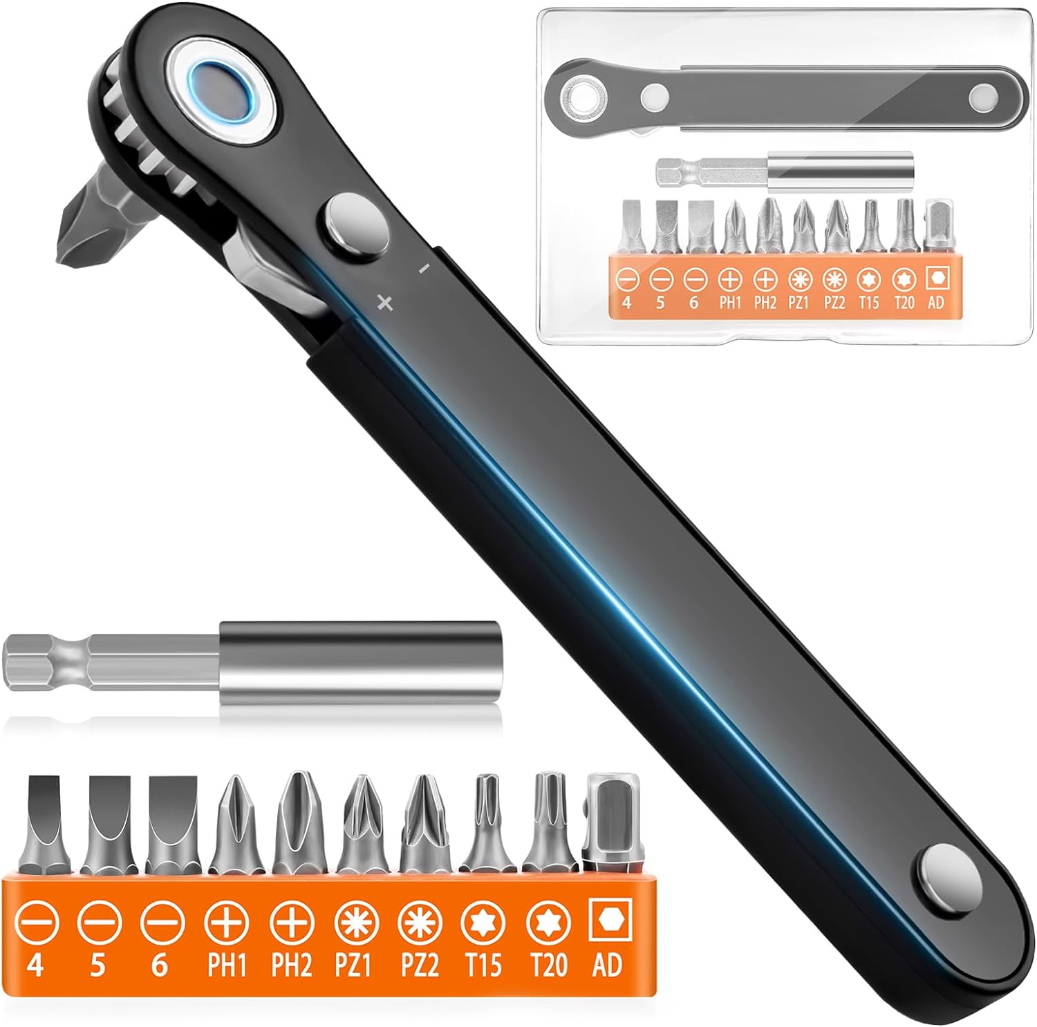 Right Angle Screwdriver Set Mens Gifts, Mini Ratcheting 90 Degree Offset Screwdriver Pocket Mini Low Profile Ratchet Wrench Bit Socket Set Sewing Machine Tool Stocking Stuffers Mens Gifts for Him
