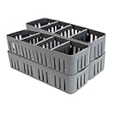 Simplify 2 Pack 4 Compartment Stackable Bin with Adjustable Dividers | Drawer Organizer | Storage Basket | Good for Office | Desk Supplies | Dorm |Bathroom | Accessories | Make Up | Grey