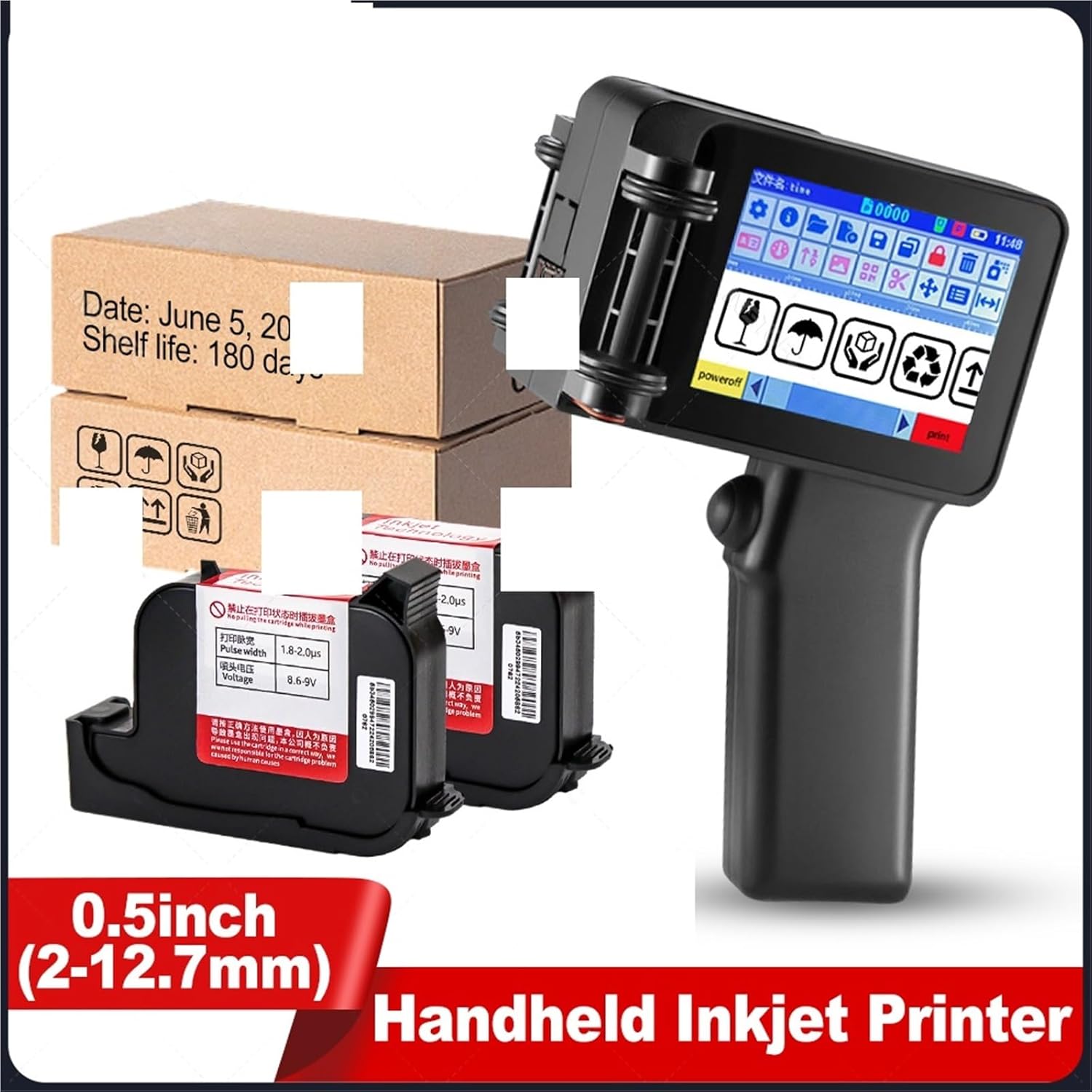 エンボス加工機、 ハンドヘルドインクジェットプリンターガン 12.7mm 速乾性インク搭載 テキスト、QR、バーコード、バッチ番号、