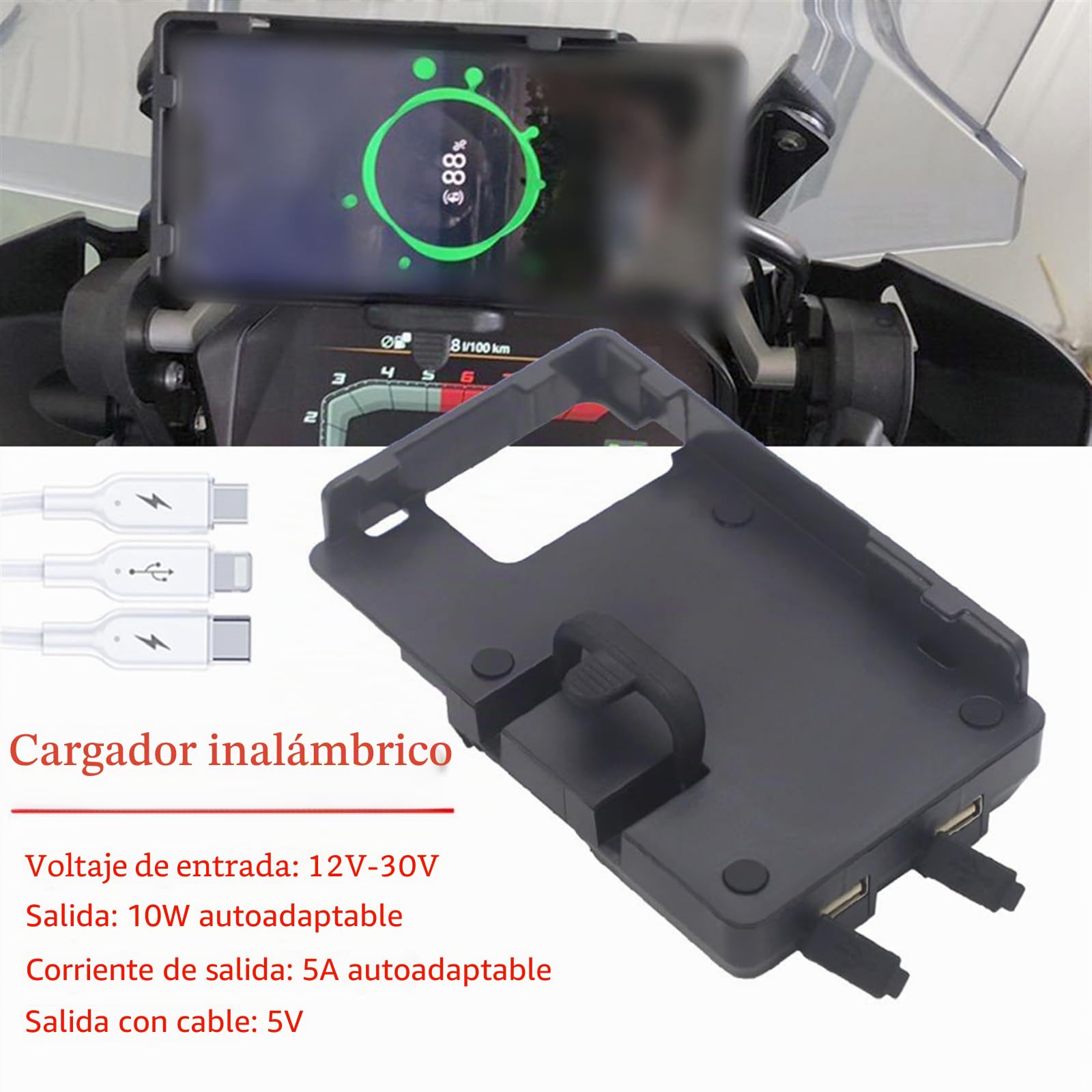 Cargador De Carga Inalámbrico para Motocicleta, Soporte De Navegación para Teléfono GPS para BMW R1200GS R1250GS R 1250 GS ADV Adventure S1000XR (Color : Wireless and USB)