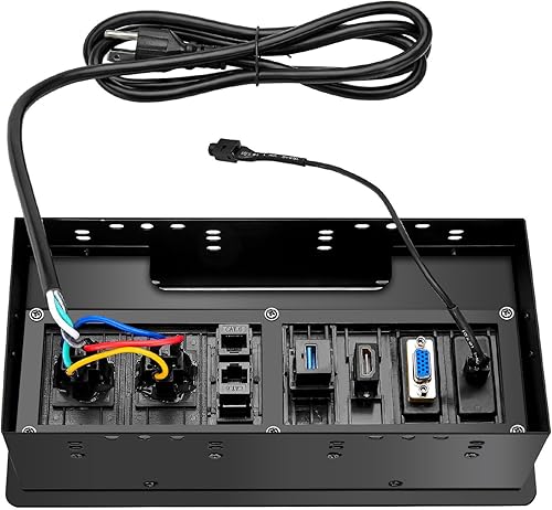Miniatura 4 de Toma de corriente integradamesa de sala de reuniones, caja de información con tapa oculta, enchufe americano de 2 bits, red dual CAT 6, HDMI, VAG,