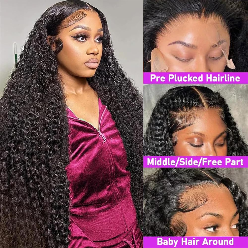 Brazilian Virgin Deep Wave Human Hair 13x6 Lace Front Wigs Pre Plucked 200 Density 36Inch Deep Curly Human Hair Hd Lace Frontal Glueless Wig (deep wave 13x6 lace frontal wig - Image 4