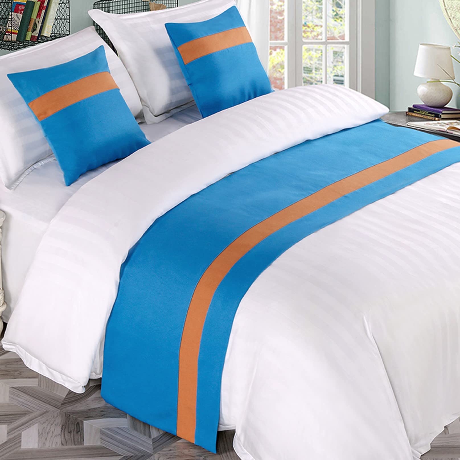 HLASMSPE Bed Runner for Foot of Bed Stripe Pattern Light Blue Decor Bedding Protection Cover Bed Scarf Bed End Towel Bed Mat No Fading Hotel Bedroom Wedding Room, 210x50cm