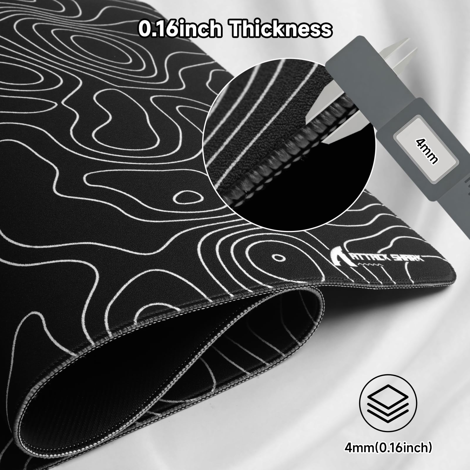 ATTACK SHARK CM02PRO Tappetino Per Mouse Da Gioco Esports Grande, Superficie con Texture Simile Alla Sabbia Fine, Rivestimento Resistente All'Acqua, Base Antiscivolo, 900x395x4MM-Contorno Nero