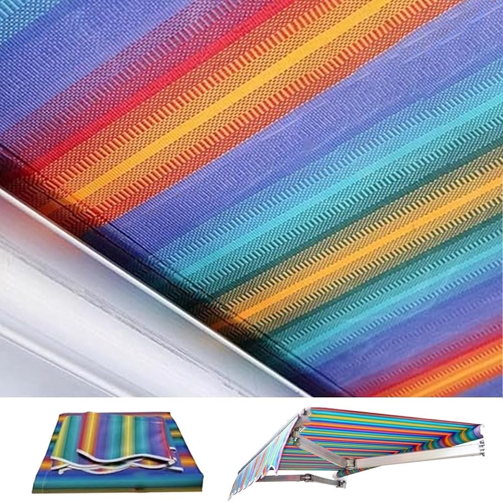 Tenda parasole retrattile in tessuto di ricambio per esterni, a strisce verdi, in poliestere, 3 x 1,5 m