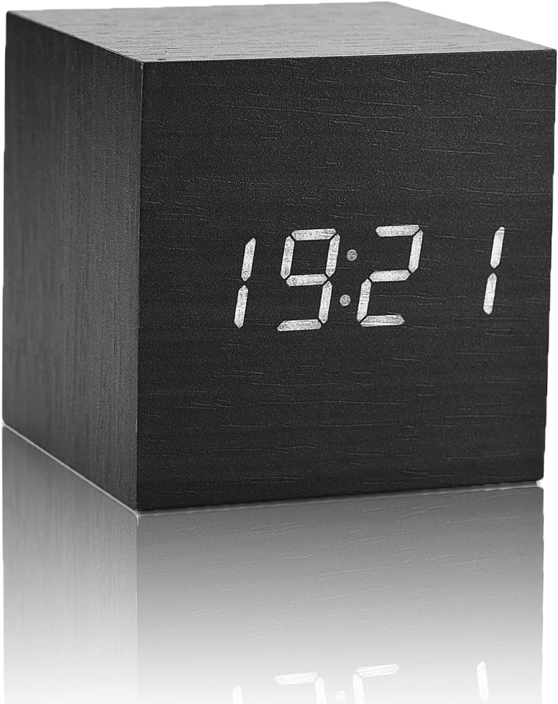 Digital Alarm Clock, LED Time Display Electronic Wooden Desk Clock Voice Control Always Bright