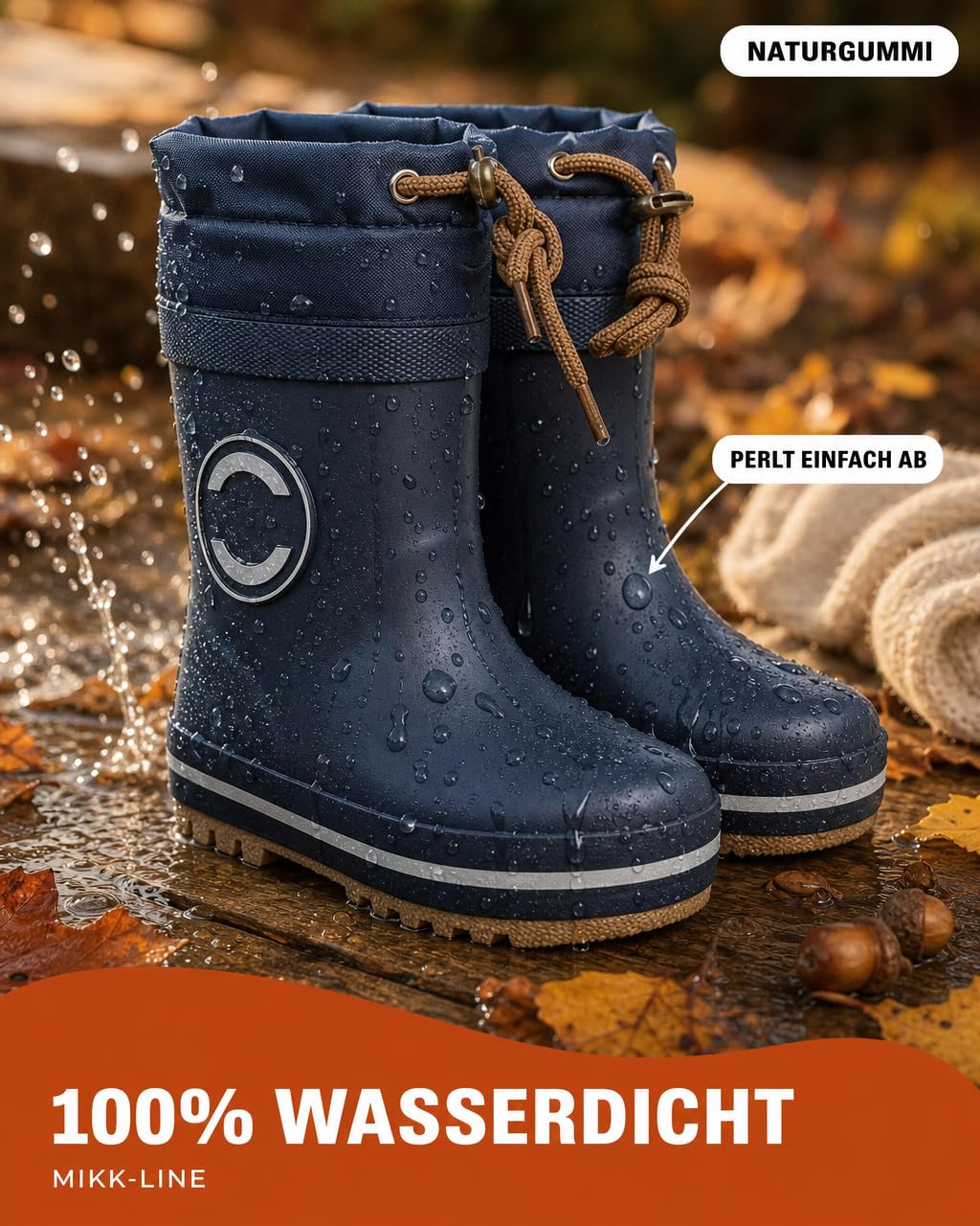 Mikk-line Botas de agua térmicas para niños, botas de goma para niños con cordones, botas de goma forradas con detalles reflectantes, botas de lluvia infantiles de goma natural