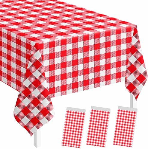 Miniatura 11 de SietDESEO Paquete de 2 manteles de plástico color rojo de 54 x 108 pulgadas, desechables de alta calidad para mesa rectangular, para bodas, baby