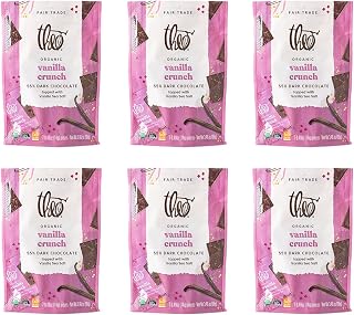 Theo Organic 55% Dark Chocolate Squares, Vanilla Crunch w/Vanilla Sea Salt, 6 Pouches (7 Individually Wrapped Singles per Pouch), 42 Pieces, Vegan, Fair Trade