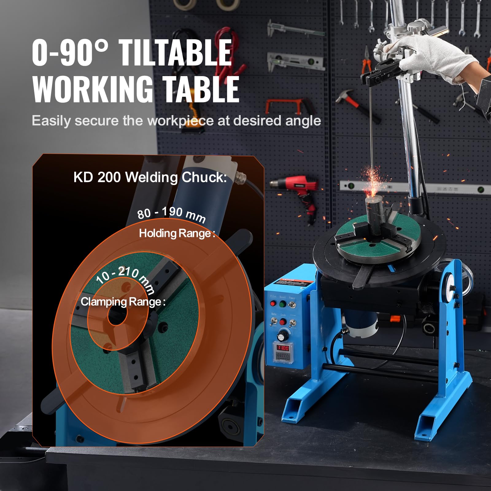VEVOR Posicionador giratorio de soldadura de 66 libras/30 kg, mesa giratoria de posicionamiento de soldadura de 0-90° 1-12RPM 80W, con portabrocas de torno de 3 mandíbulas de 12.4 pulgadas y soporte