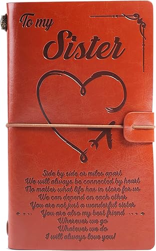 Diario de cuero To My Sister, cuaderno de cuero personalizado tallado de 7.9 x 4.7 pulgadas, cuaderno de diario recargable, cuaderno de bocetos de