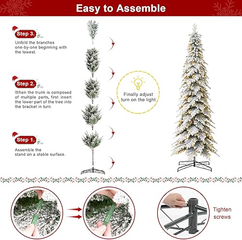 Miniatura 3 de glitzhome Árbol de Navidad artificial de abeto flocado de lujo de 8 pies, árbol de Navidad con bisagras con 450 luces blancas cálidas, tres