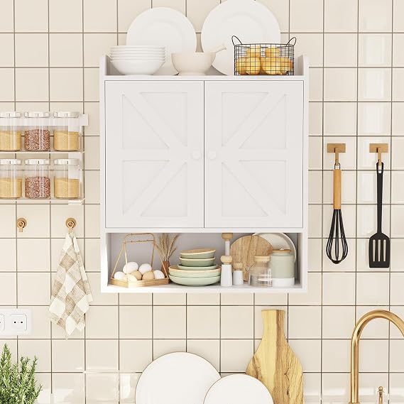 Bathroom Wall Cabinet, White Over-Toilet Storage with Adjustable Shelves