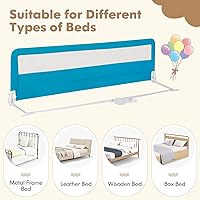 Vista 5 de BABY JOY Barandillas para cama de niños, 180 cm extra largas, protector de cama abatible mejorado con correa de seguridad, barandilla plegable