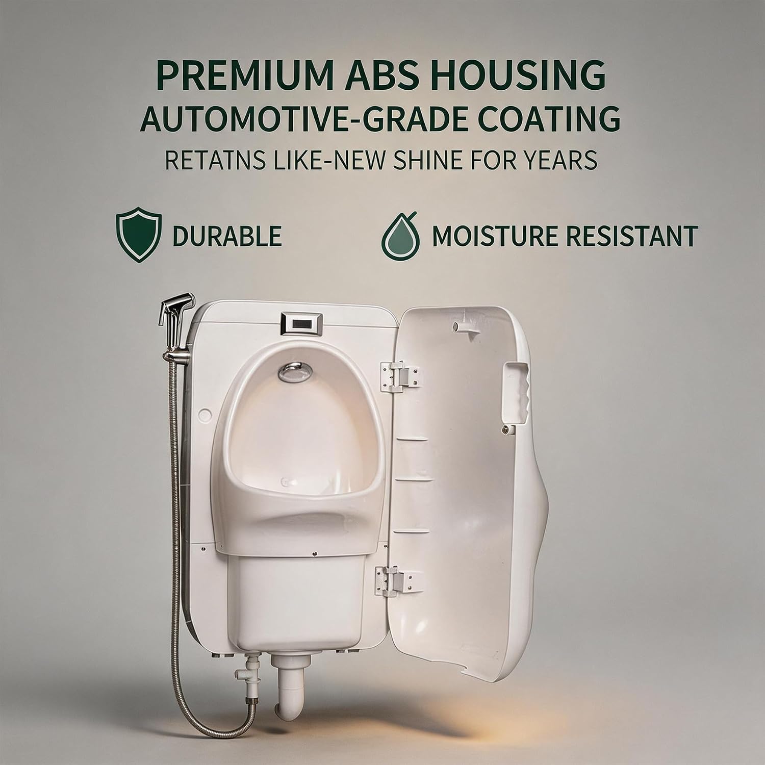 Men's Adult Urinal, Wall Mounted ABS Urinal with Privacy Flip Cover, Smart Sensor Auto Flush, Built-in Water Tank & Spray Gun, for Garage, Basement & Utility Areas