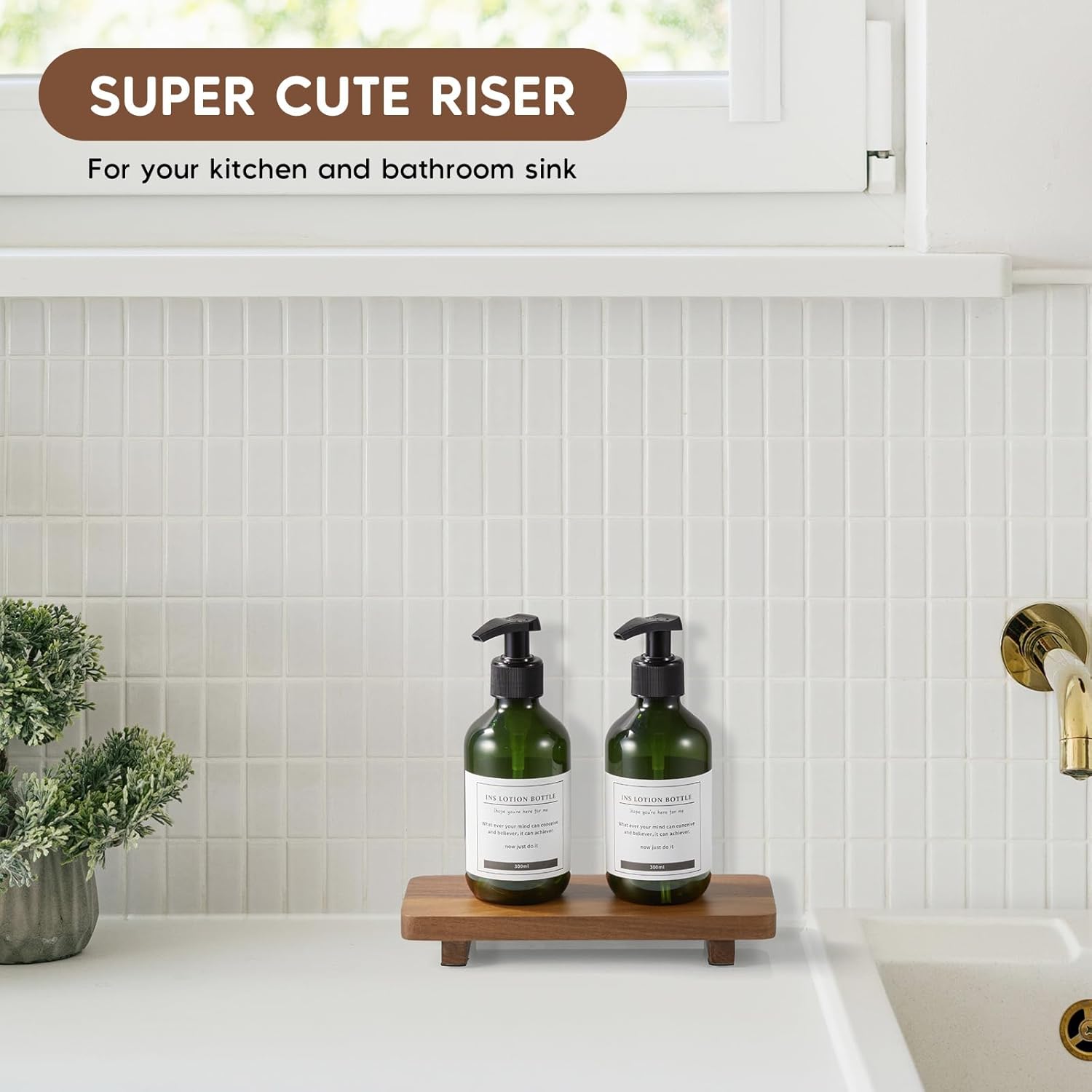 X-Small Acacia Wood Bathroom Tray Pedestal Stand Farmhouse Kitchen Decor Decorative Wooden Riser Soap Dish Sponge Holder for Vanity, Counter, Sink, 8.6" x 3.6"