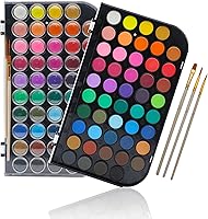 Artecho 48 Vibrant Watercolor Cakes Set with 3 Brushes - Washable, Non-Toxic Travel Pan for Card Making, Painting & Calligraphy
