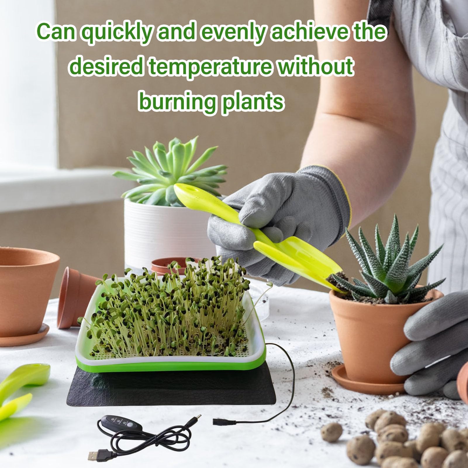 Seedling Heat Mat, 3 Gear Temperature Adjustment Warm Hydroponic Heating Pad, PU Leather Hydroponic Plant Heating Pad for Germination, Indoor Gardening, Greenhouse (3318)