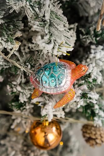 Miniatura 3 de Juego de 2 adornos de tortuga marina, adornos de tortuga marina de vidrio soplado a mano para árbol de Navidad, adorno de Navidad de tortuga marina