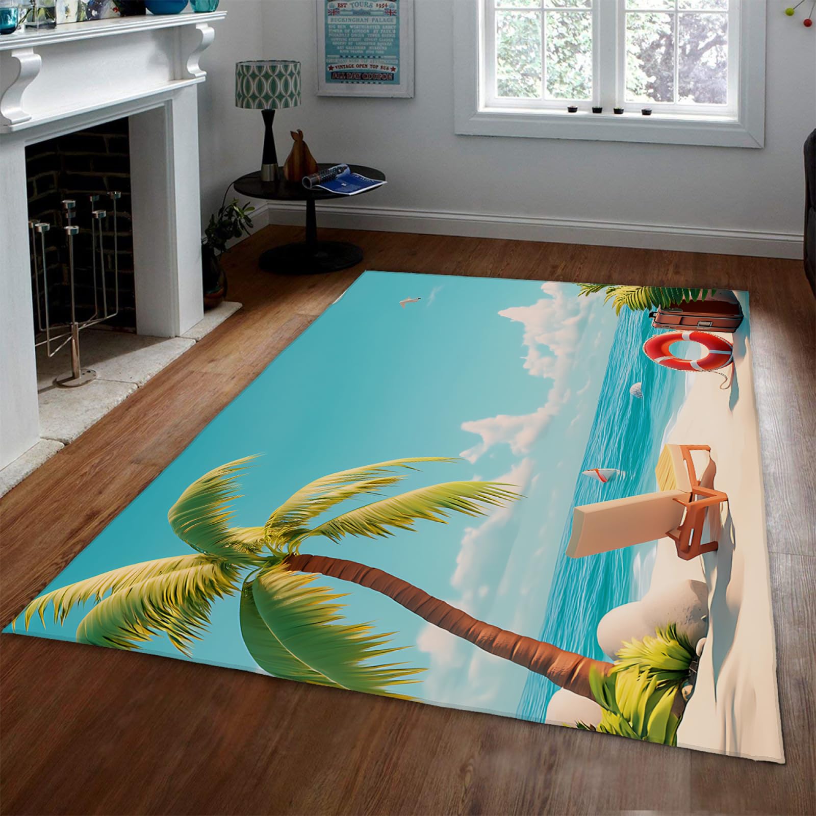 Tapis style océan tropical antidérapant et lavable 100x150