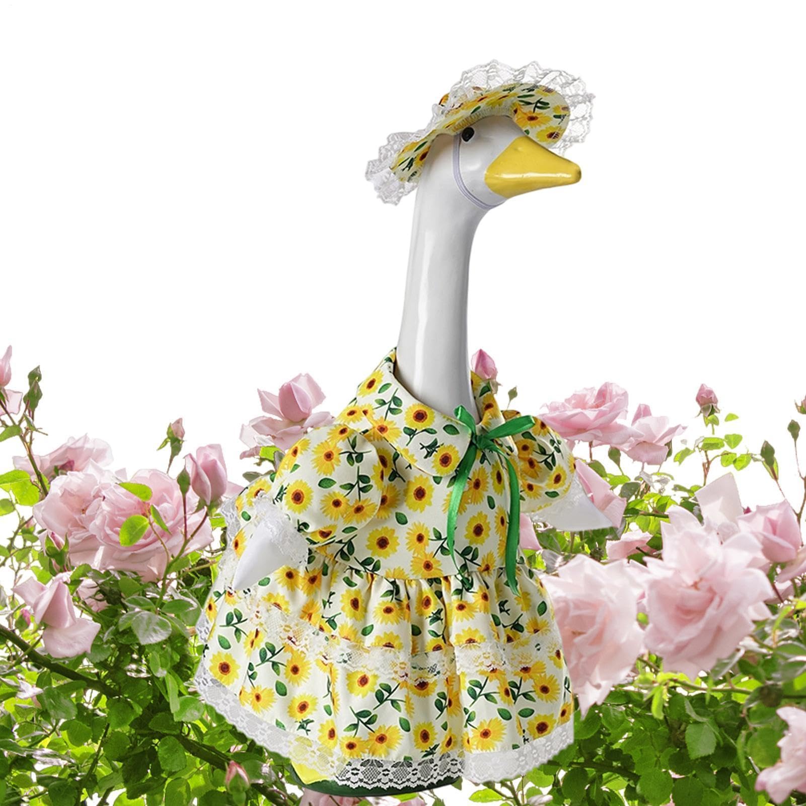 Vêtements d'oie de porche bicolores avec chapeau assorti pour statue de cour