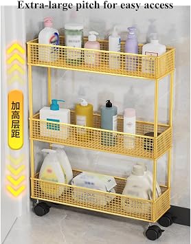 LEIYTFE Mesh Storage Shelf Narrow Cart for Kitchen, Bathroom, Laundry Room,White Slim Rolling Storage Cart On Wheels, Mobile Shelving Unit Drainage Design(3 Tier)