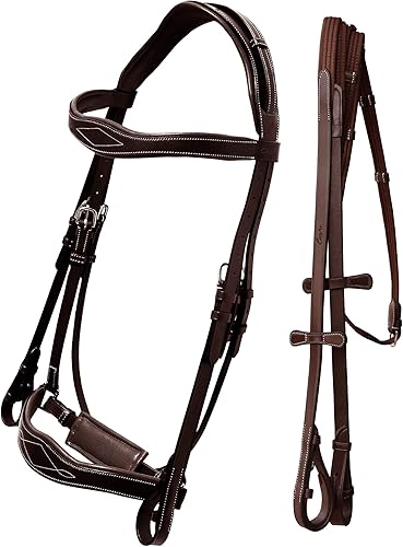 Exion - Brida de doma con corona anatómica mono, manivela, banda de frente y tope de mano para caballos