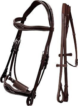 Exion Horse Dressage Bridle with Web Reins | Broad Anatomic Crownpiece, Crank Noseband & Browband & Reins with Hand Stoppers | Dressage Bridles for Horses
