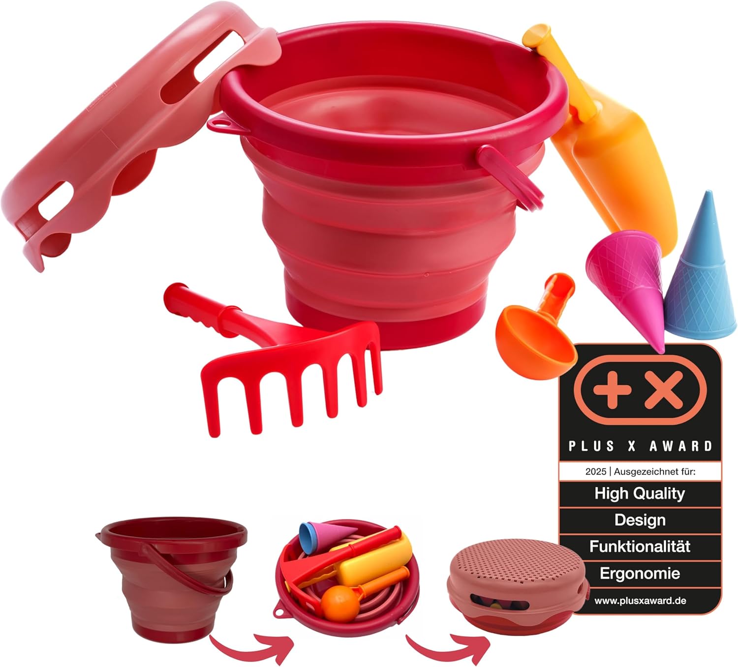 Schildkröt 7-in-1 970245 Sand Toy Set, Innovative, Compact and Space-Saving 3 Litre Bucket with 6 Tools, 970245