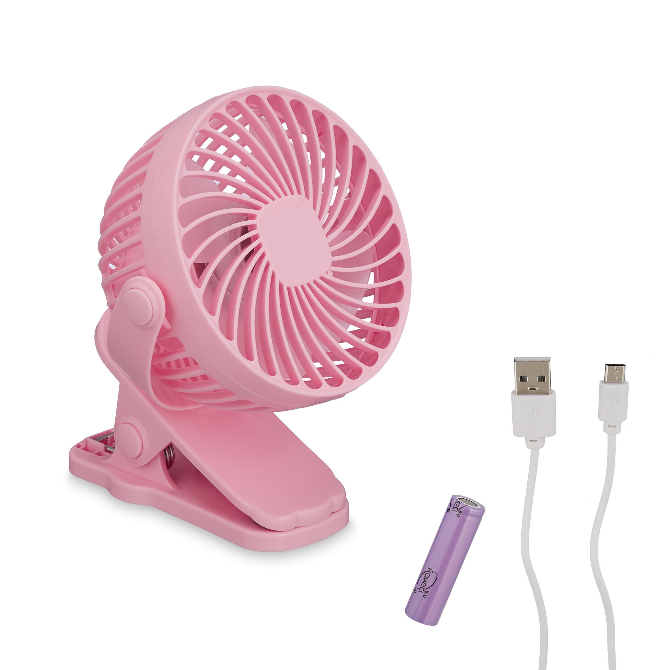 Ventilateur pour bureau et voiture rose avec pince et alimentation USB