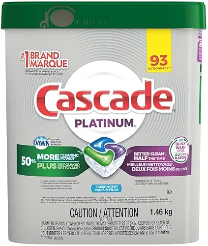 Cascade Platinum ActionPacs - Detergente para lavavajillas con aroma fresco, 93 unidades