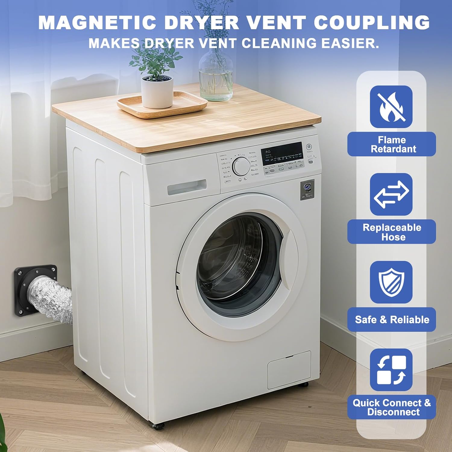 Magnetic Dryer Vent Coupler Strong Magnetic Self-connection，Magnetic Dryer Vent Coupling with a Built-in 4-inch Sealed Hose，Magnetic Dryer Vent Connector Kit for Connection and Disconnection(BLACK)