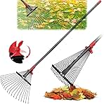 76 Inch Rake for Leaves, Adjustable 18 Metal Tines with Expandable Head Garden Rakes for Lawns Heavy Duty Metal Rake for Leaves Yard Gardening Grass Outdoor Debris
