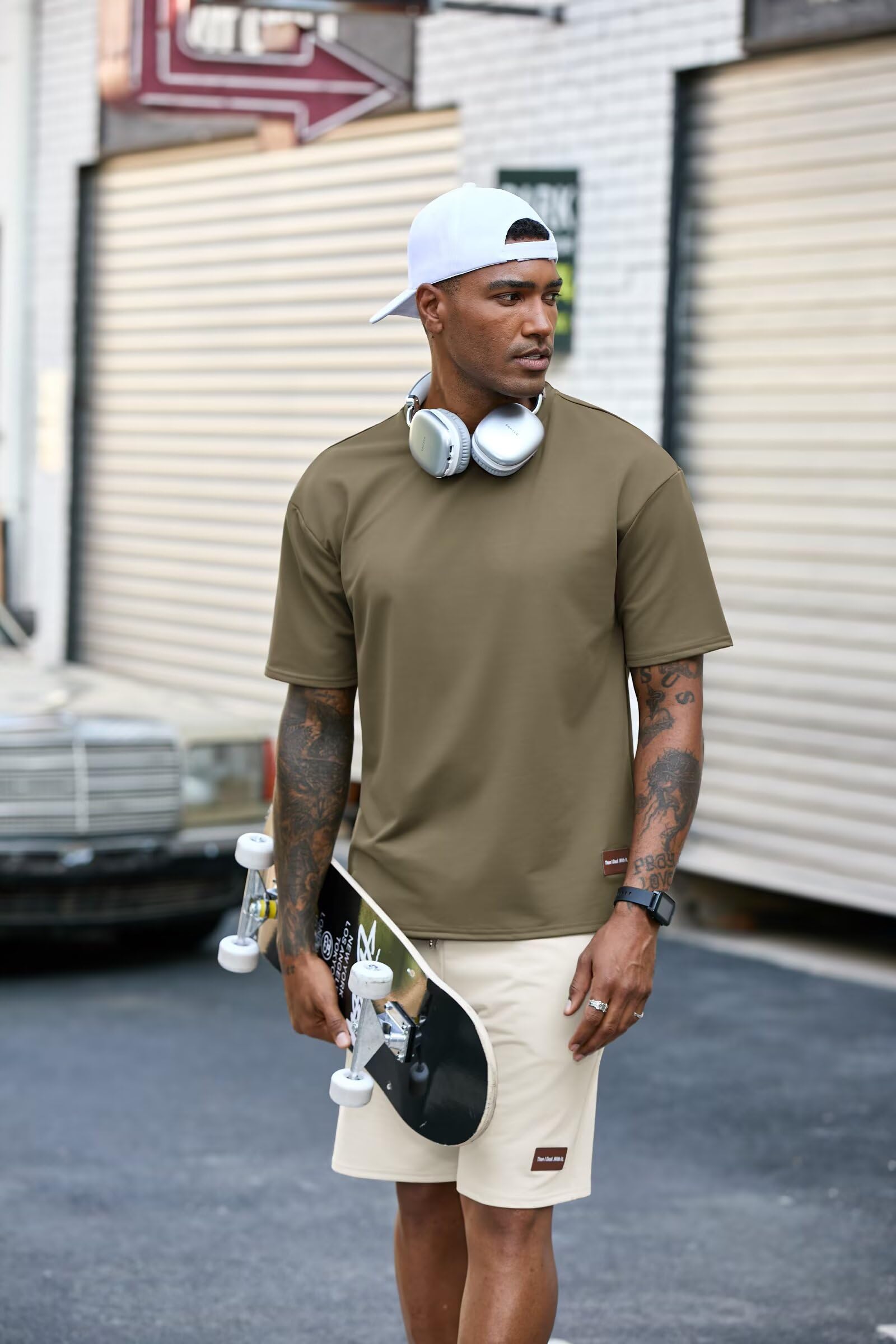 Remxi Herren Kurzarm Trainingsanzug 2 Teiler Set Casual T-Shirt Kurze Hose mit Taschen Sommer Jogginganzug für Männer Tracksuit