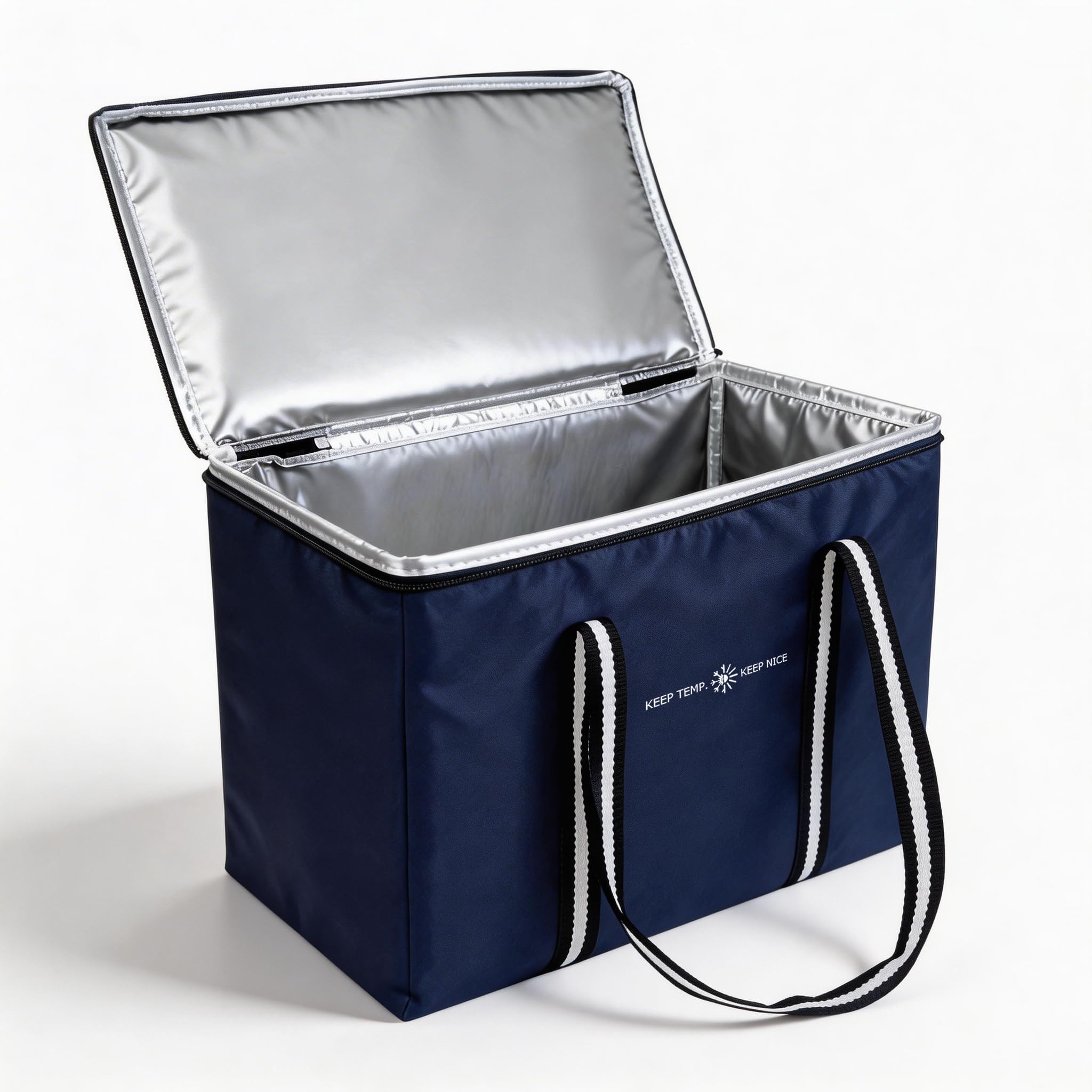 Insulated Food Delivery Bag, Large Durable Reusable Shopping Grocery Bag with Zipper – Foldable Thermal Cooler Bag for Hot & Cold Food, Pizza Delivery