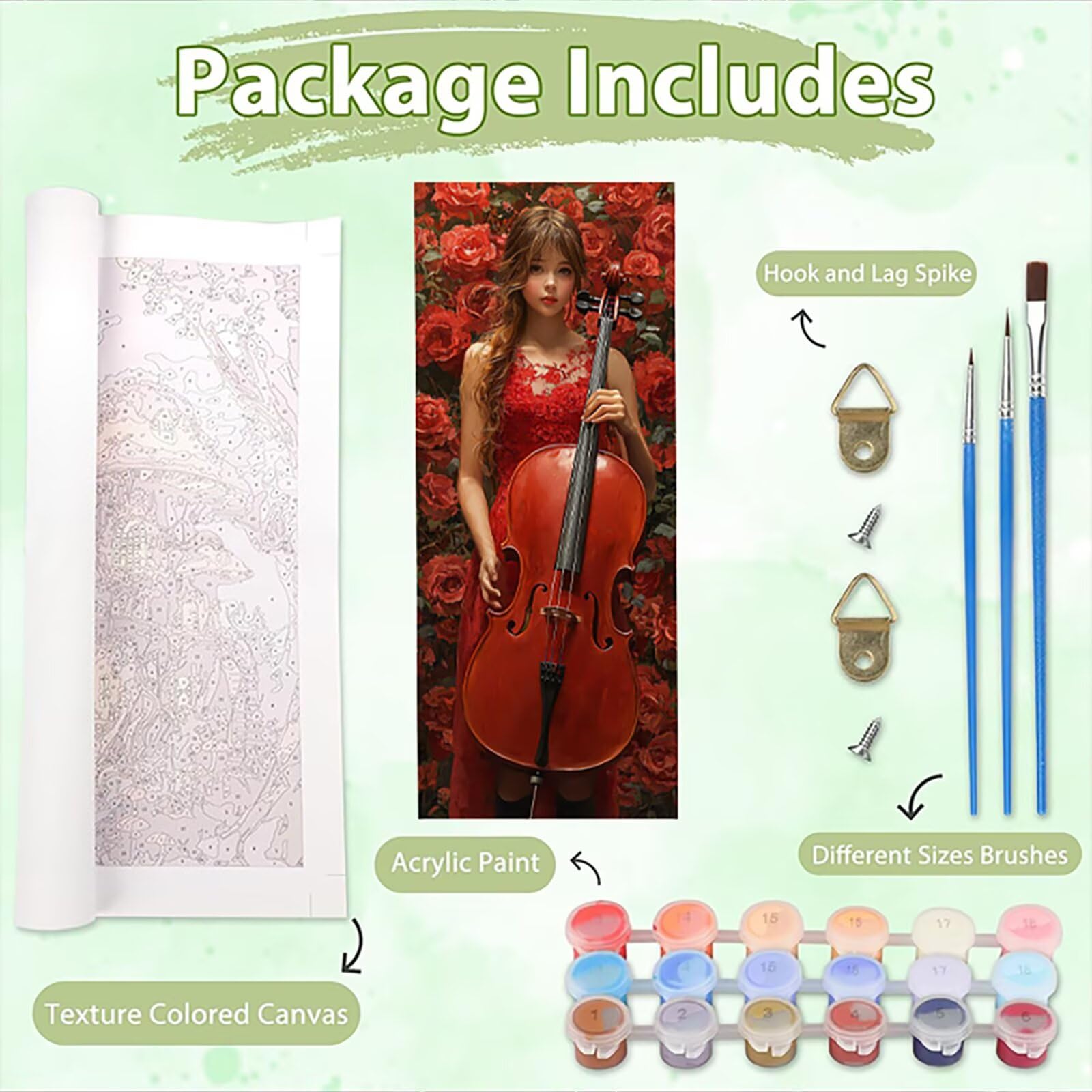Malen Nach Zahlen 50x150cm Leinwand Cello Malen Nach Zahlen Erwachsene mit Ohne Rahmen, DIY Kreativ Set für Erwachsene mit Pinseln und Acrylfarbe, Zimmer Deko Frau Landschaft Geschenk, P0M-602