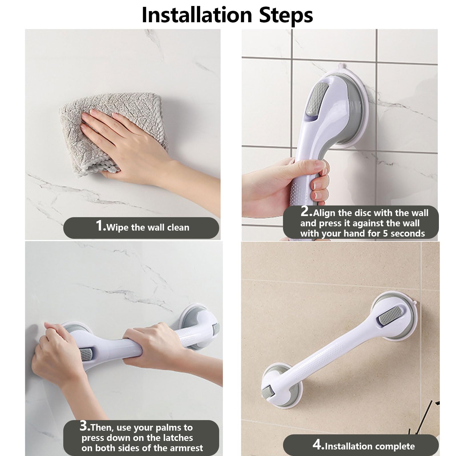Genérico 2 Piezas Asa de Seguridad para Baño, 33 cm, Asidero Baño Ventosa, Manija de la Ducha, para Personas Mayores, No Requiere Perforación, Ducha de Apoyo,Gris,2 Pack