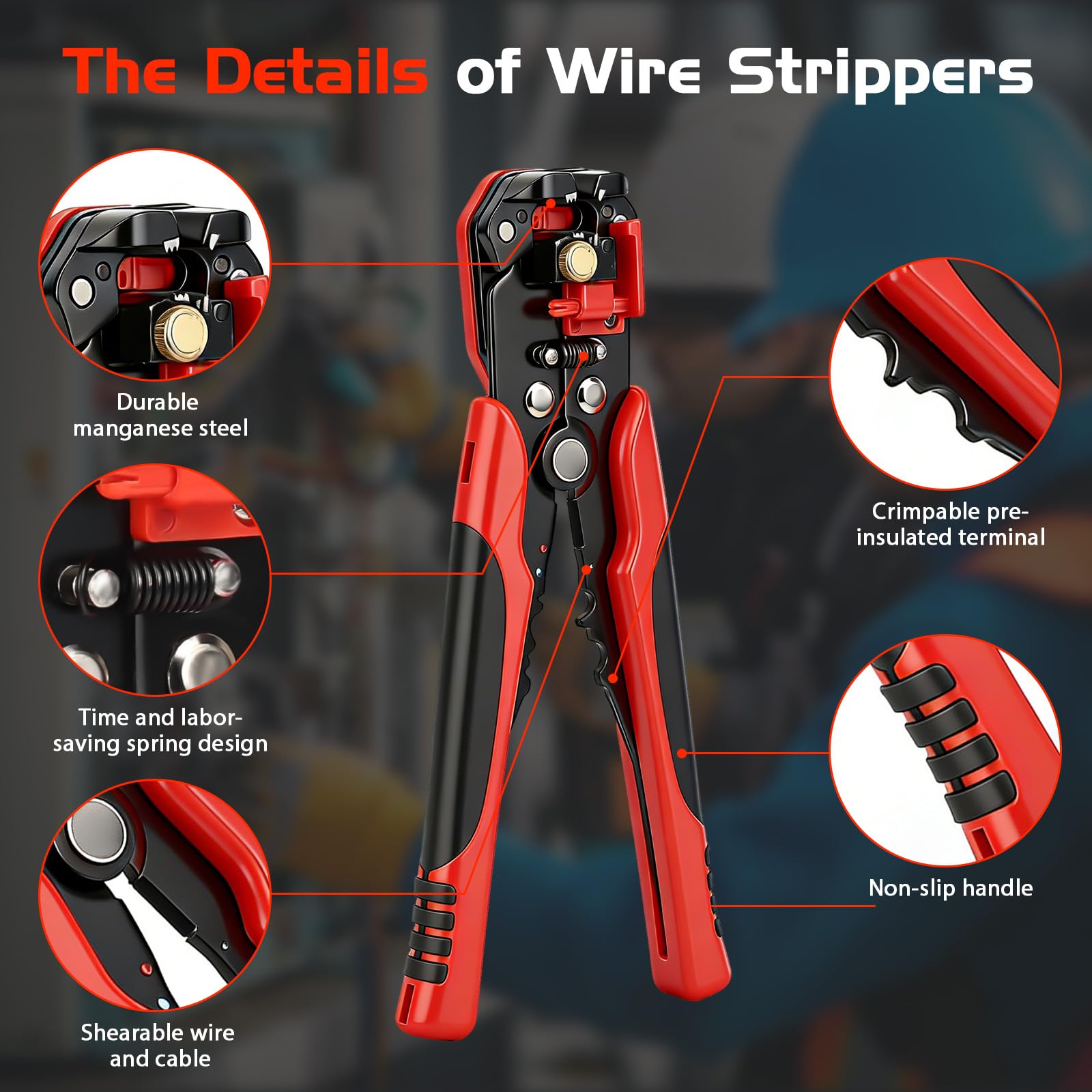 Kit Pinza Crimpatrice 7 Pezzi con 5 Ganasce + Spelafili, Crimpatrice Capicorda per Capicorda Isolati/Non Isolati, Faston, Terminali Elettrici, Attrezzatura per Elettricisti Professionisti e Fai-da-te