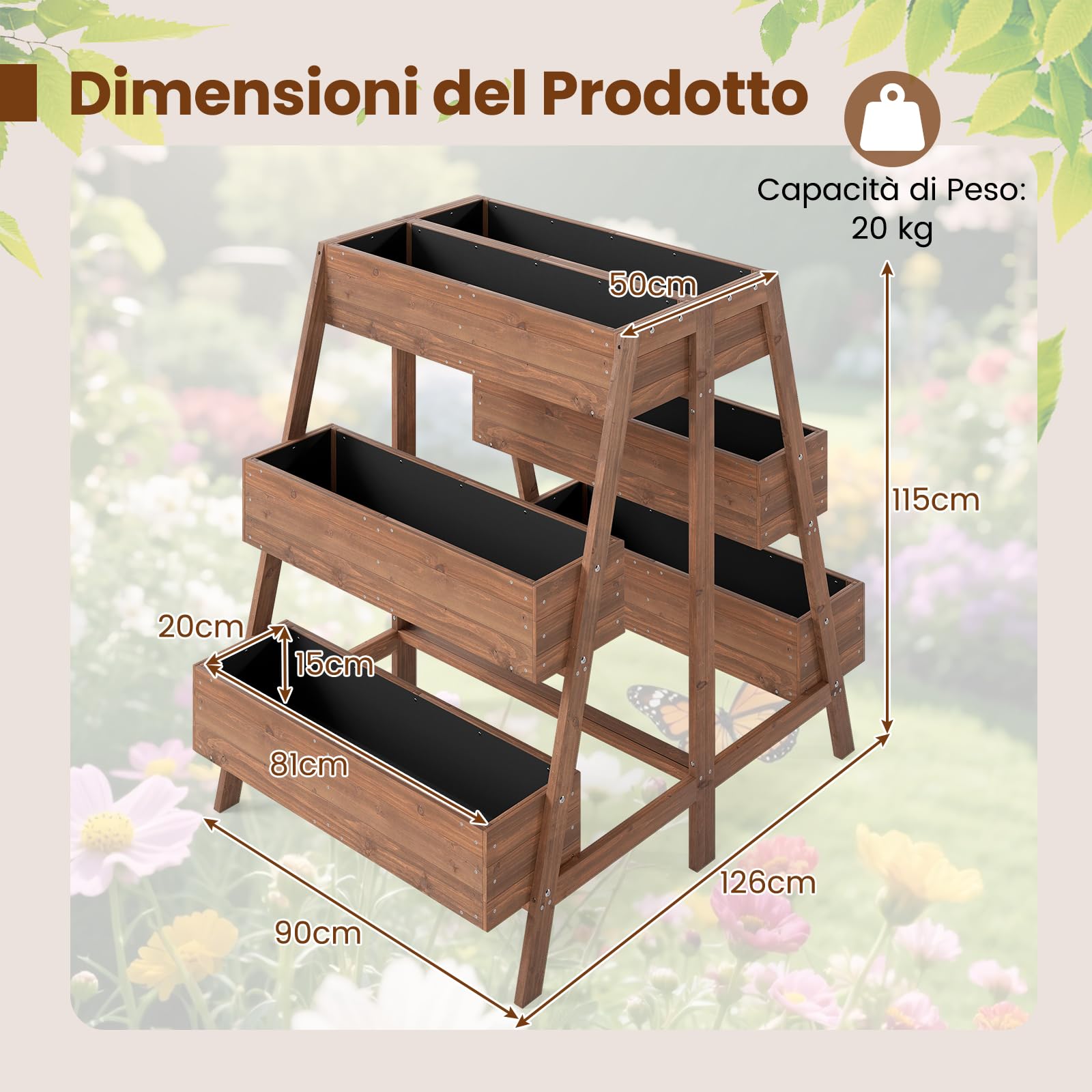 COSTWAY Orto Rialzato a 3 Livelli in Legno Massello